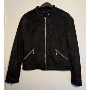 J2 Faux Suede Black Jacket Zipper Accents Size Medium Chic